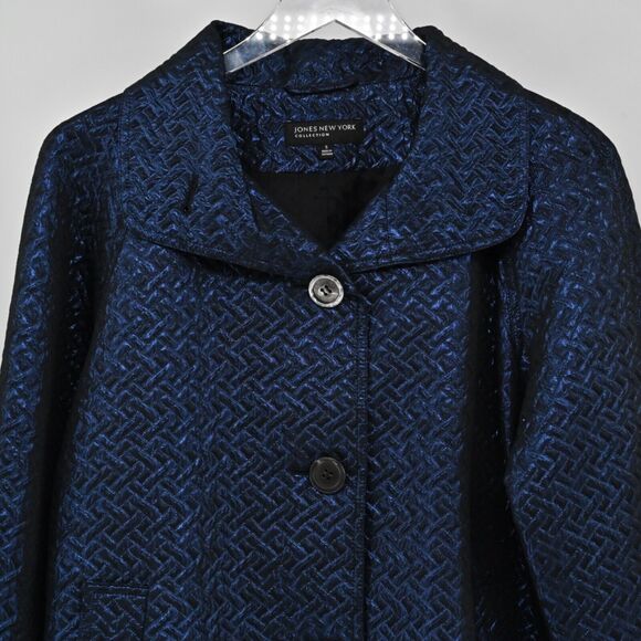 JONES NEW YORK Jacket Womens Sz S Blue Metallic Quilted Herringbone Button Front - Picture 2 of 13